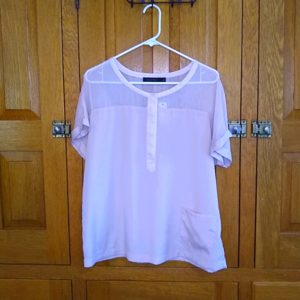 The Limited blush pink sheer panel short sleeve popover blouse